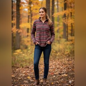 Woolrich Patterned 3 Quarter Zip Pullover Large Rustic Bohemian Gorpcore Western